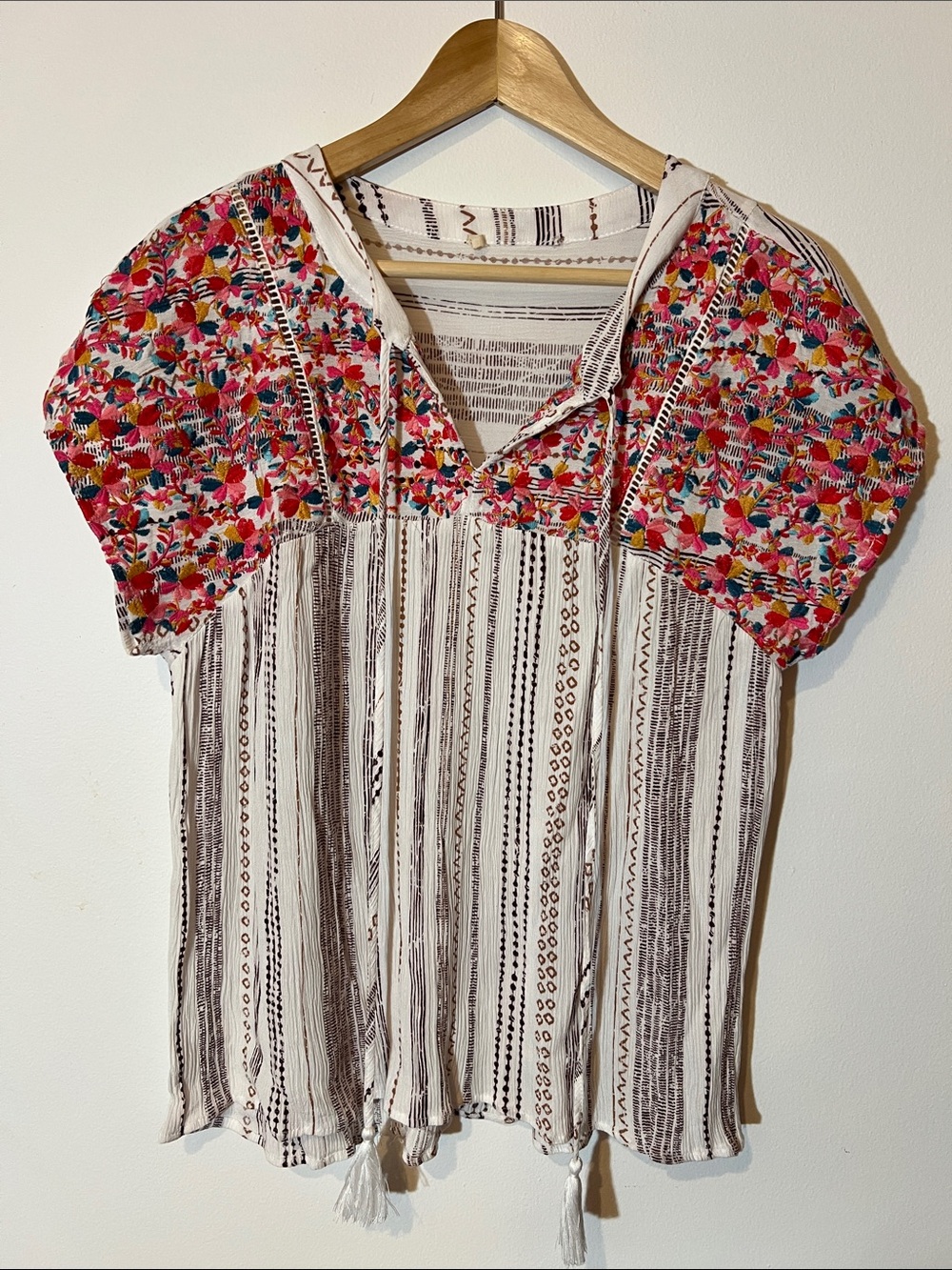 Savanna Jane Cream Tunic with Pink Floral Embroidered Yoke